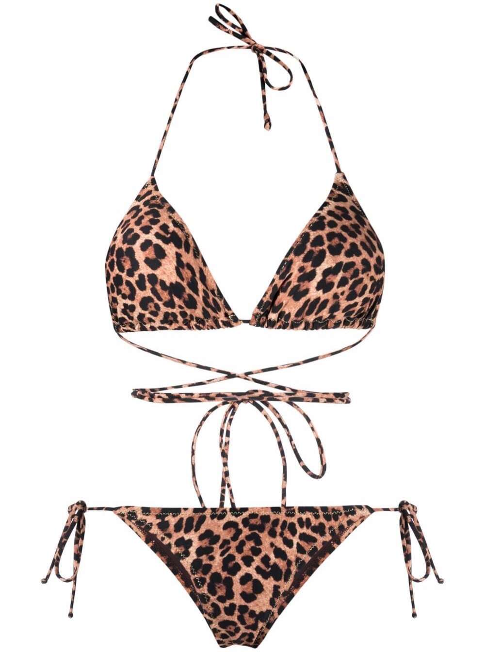 Reina Olga Womans Miami Leopard Print Wrap-Around Bikini Brown Polyamide Elastane Beachwear