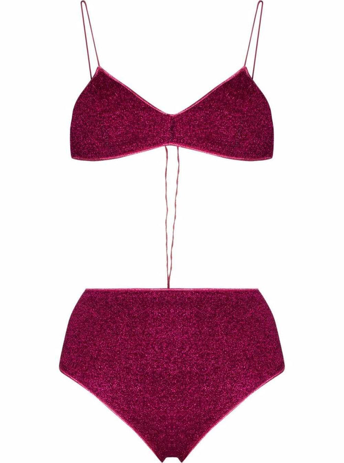 Oséree Womans Pink Lumière Bikini With High Waist Bottom Fuxia Polyamide Metallic Beachwear