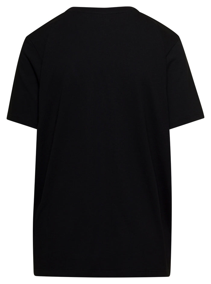 Balmain Womans Black Cotton T-Shirt With Metallic Logo Print Tshirts And Polo Shirts