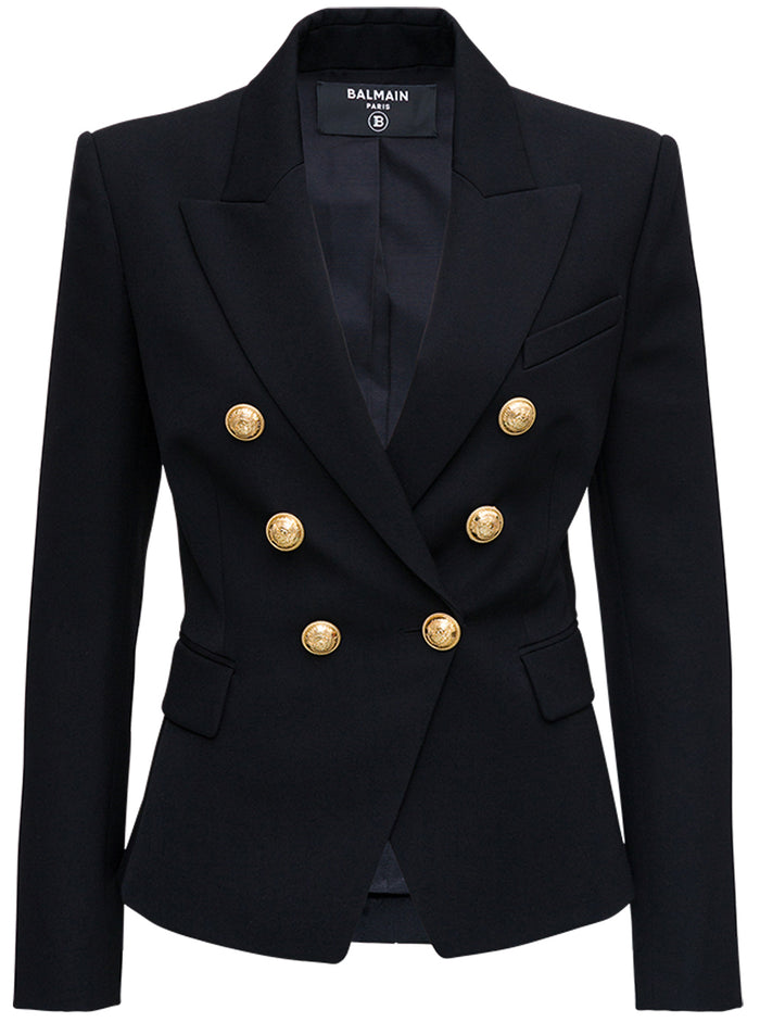 Blamain Womans Double-Breasted Black Wool Jacket Blazers