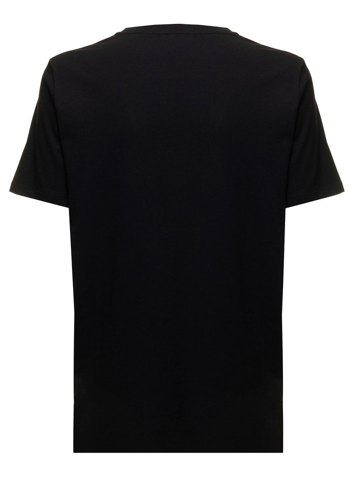 Balmain Womans Black Cotton T-Shirt With Metallic Logo Print Tshirts And Polo Shirts