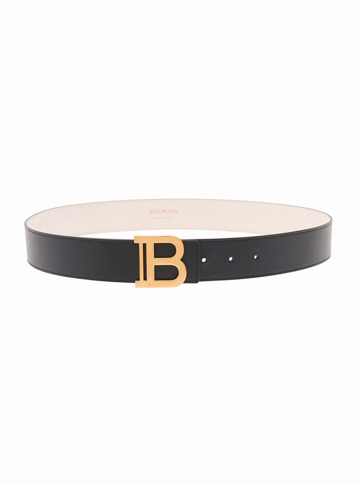 Balmain Woman S Black Leather Belt With Logo Buckle Calf
