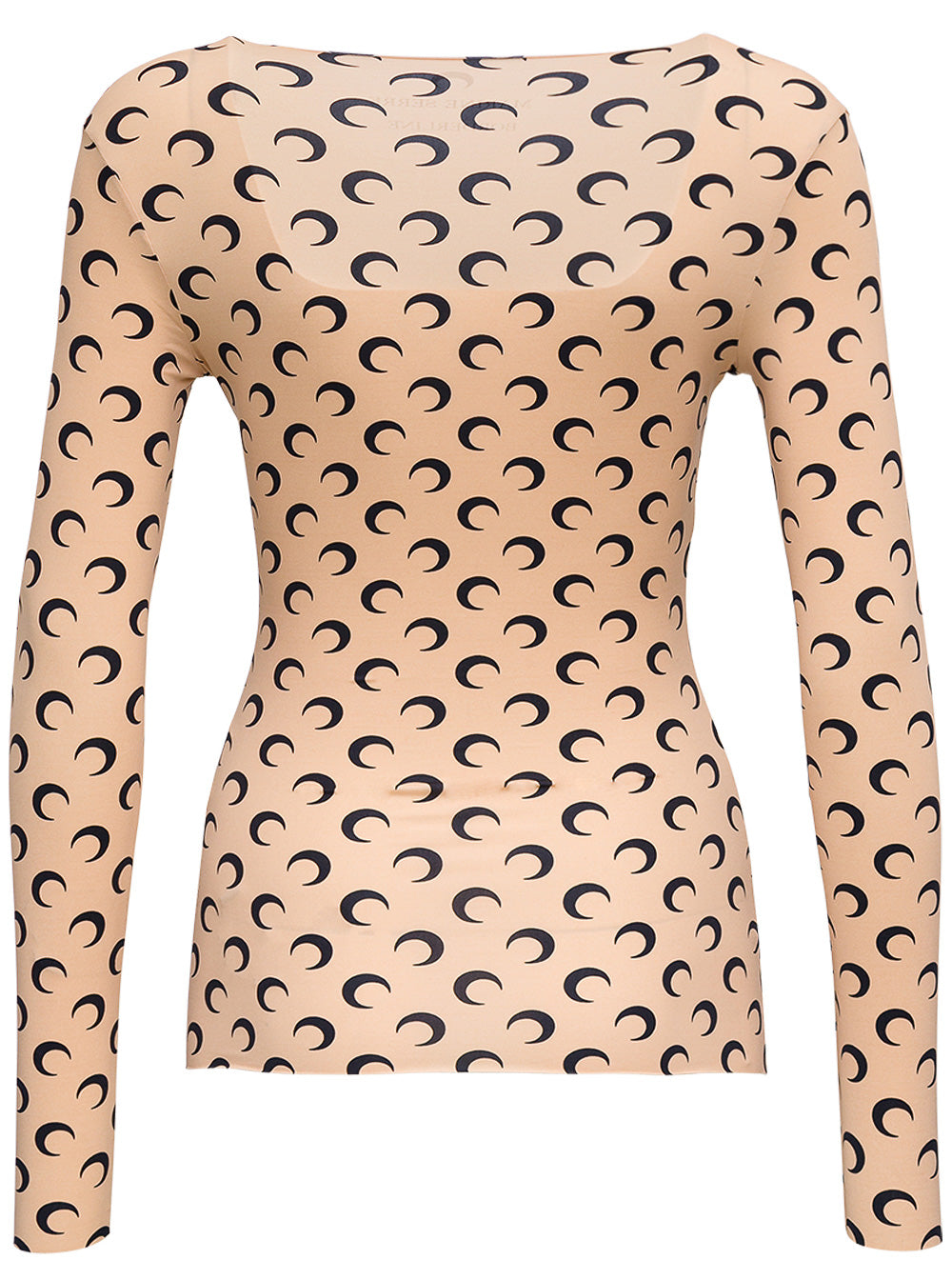 Marine Serre Womans Second Skin Moon Long Sleeved Shirt Beige Jersey
