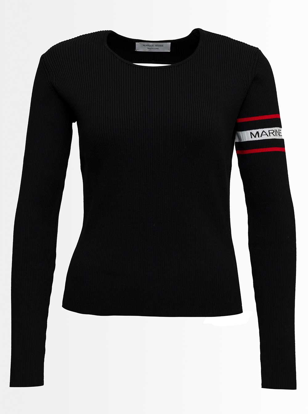 Back Uncovered Stretch Fabric Sweater With Logo Black Jersey