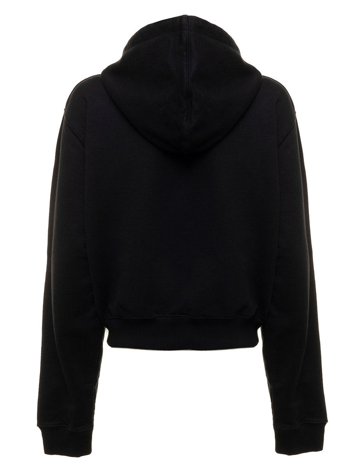 Off White Womans Black Cotton Hoodie With Logo Sweatshirts
