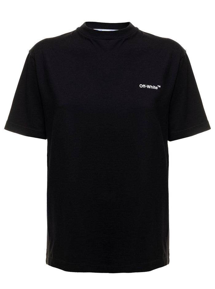 Off White Womans Black Cotton Diagonal T-Shirt With Logo Print Tshirts And Polo Shirts