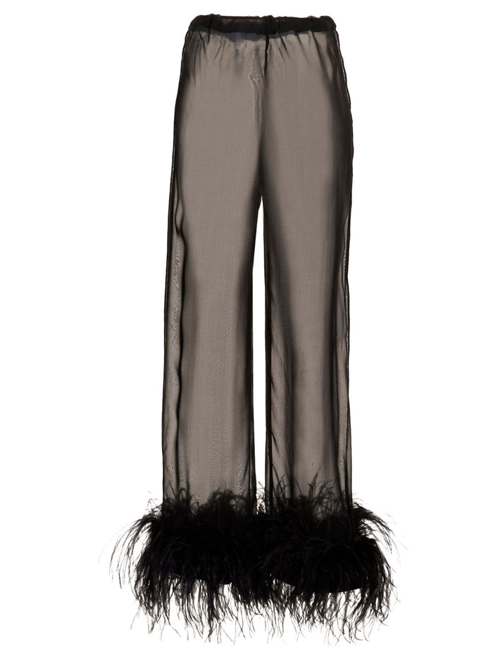 Feather Silk Pants Black