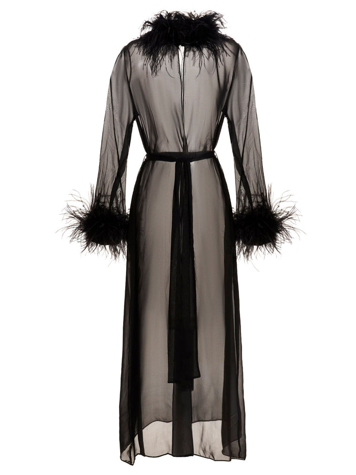 Feather Silk Dressing Gown Black Intimo
