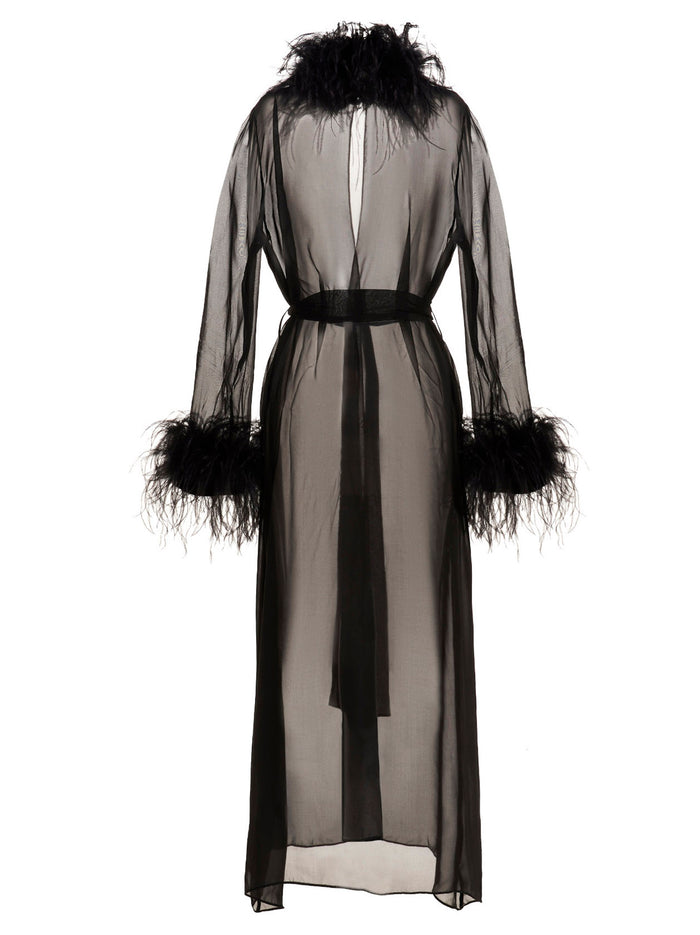 Feather Silk Dressing Gown Black Intimo