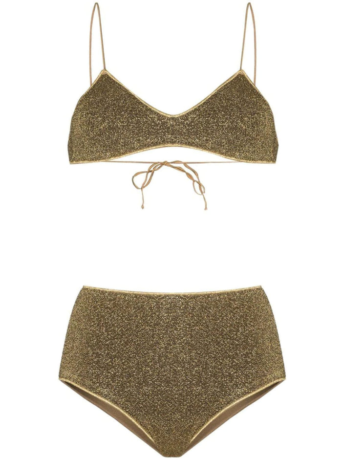 Oséree Womans Lumière Gold Fabric Bikini Metallic Polyamide Beachwear