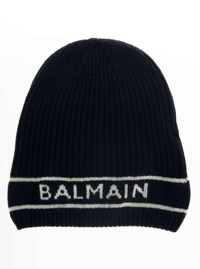 Black Wool And Cashmere Hat With Logo Goat Gloves