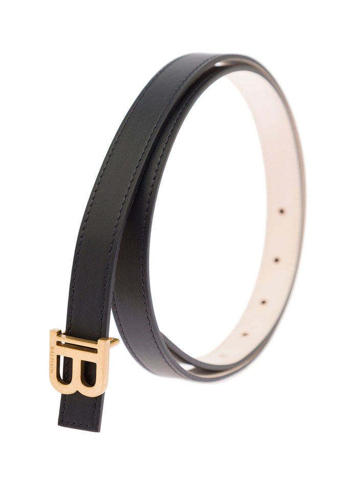 Balmain Womans Black Leather B-Belt Belt Calf