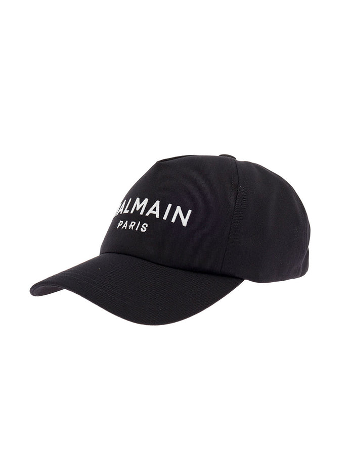 Balmain Mans Black Cotton Hat With Logo And Gloves