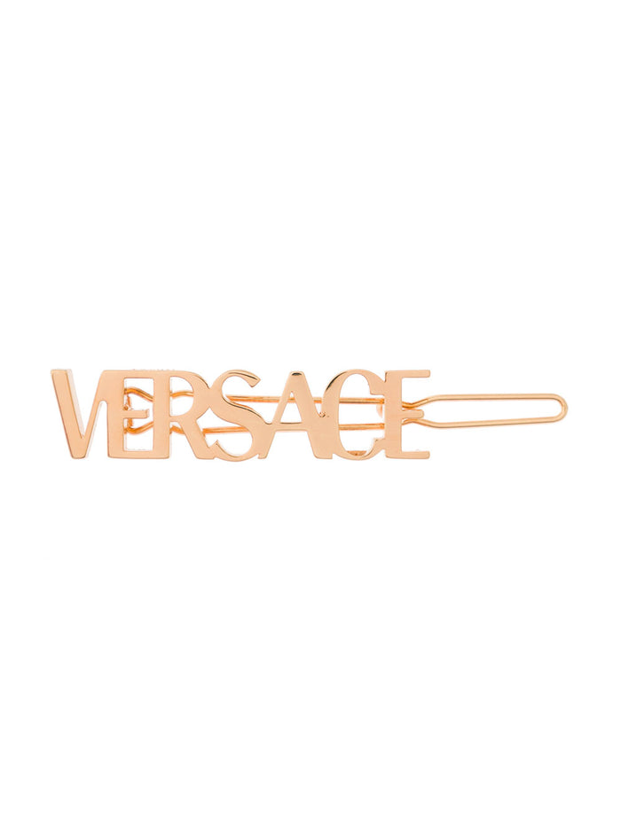 Antique Gold-Tone Logo Hair Clip Brass Versace Woman Metallic Metal Brooches