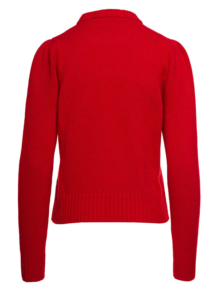 Red Graphic Puff Shoulders Sweater Recycled Wool Woman Ganni Rec Polyamide Jersey