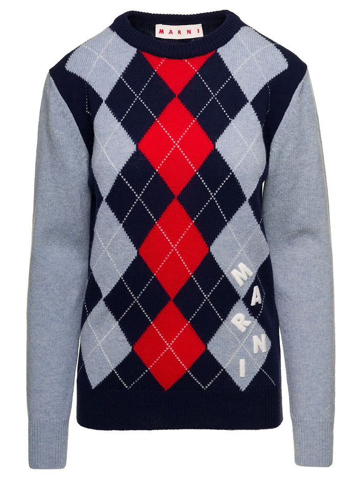 Crewneck Argyle Pattern Sweater Wool Woman Marni Virgin Jersey