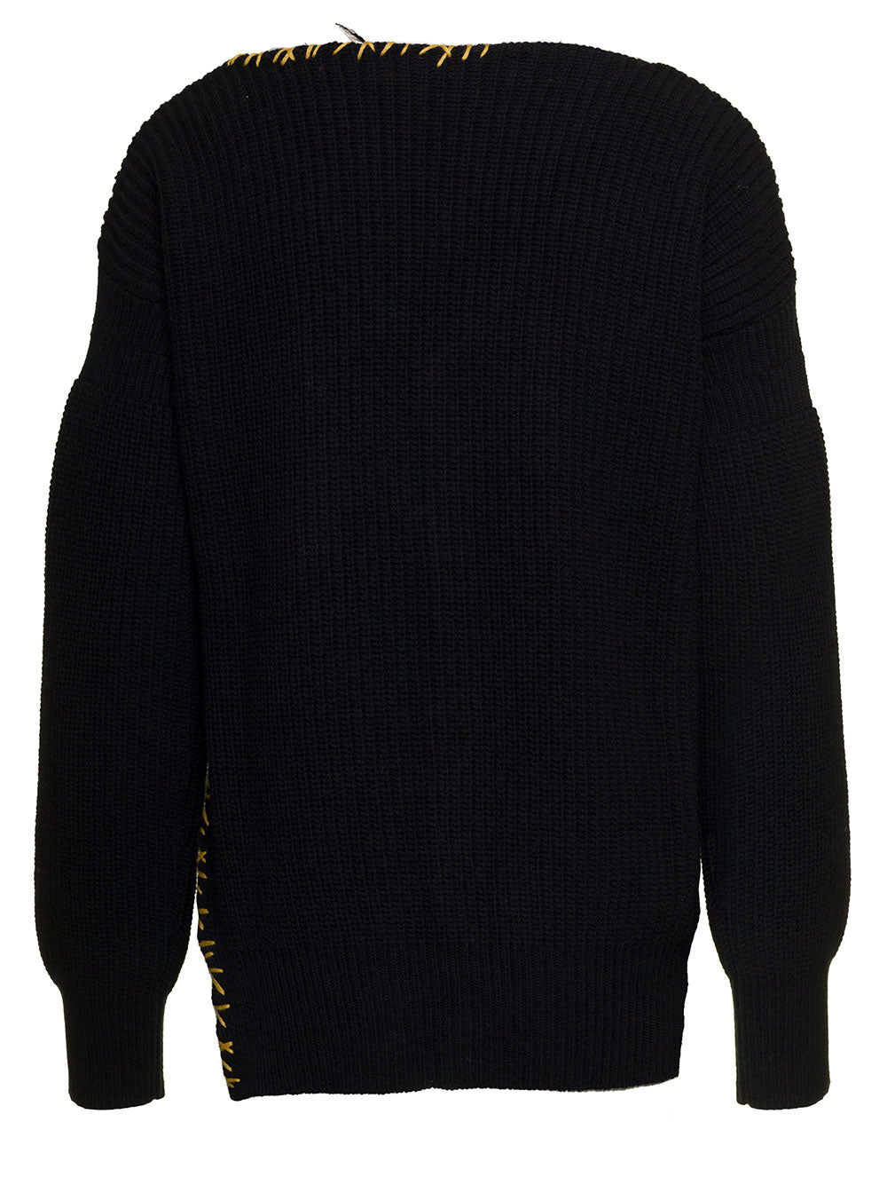 Black V Neck Cardigan With Raw-Edge Detailing Wool Woman Marni Virgin Jersey