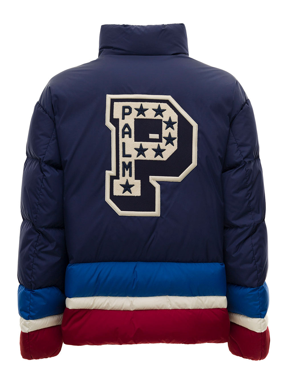 Denneny Blue Short Down Jacket With Patch Logo And Embroidery Man Moncler X Palm Angels Blu
