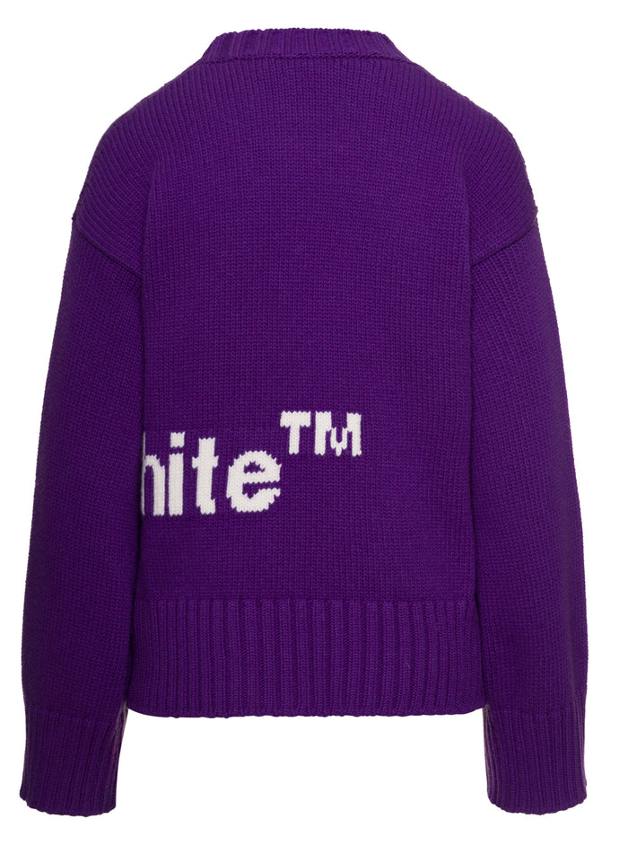 Purple Crewneck Lettering Intarsia Sweater Wool Woman Off-White Violet Nylon Jersey