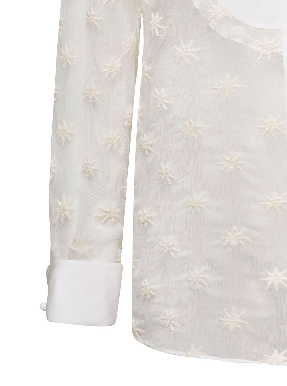 Flou Tuxedo White Star-Embroidered Shirt With Plastron Silk Mousseline Woman Chloé And Blouses