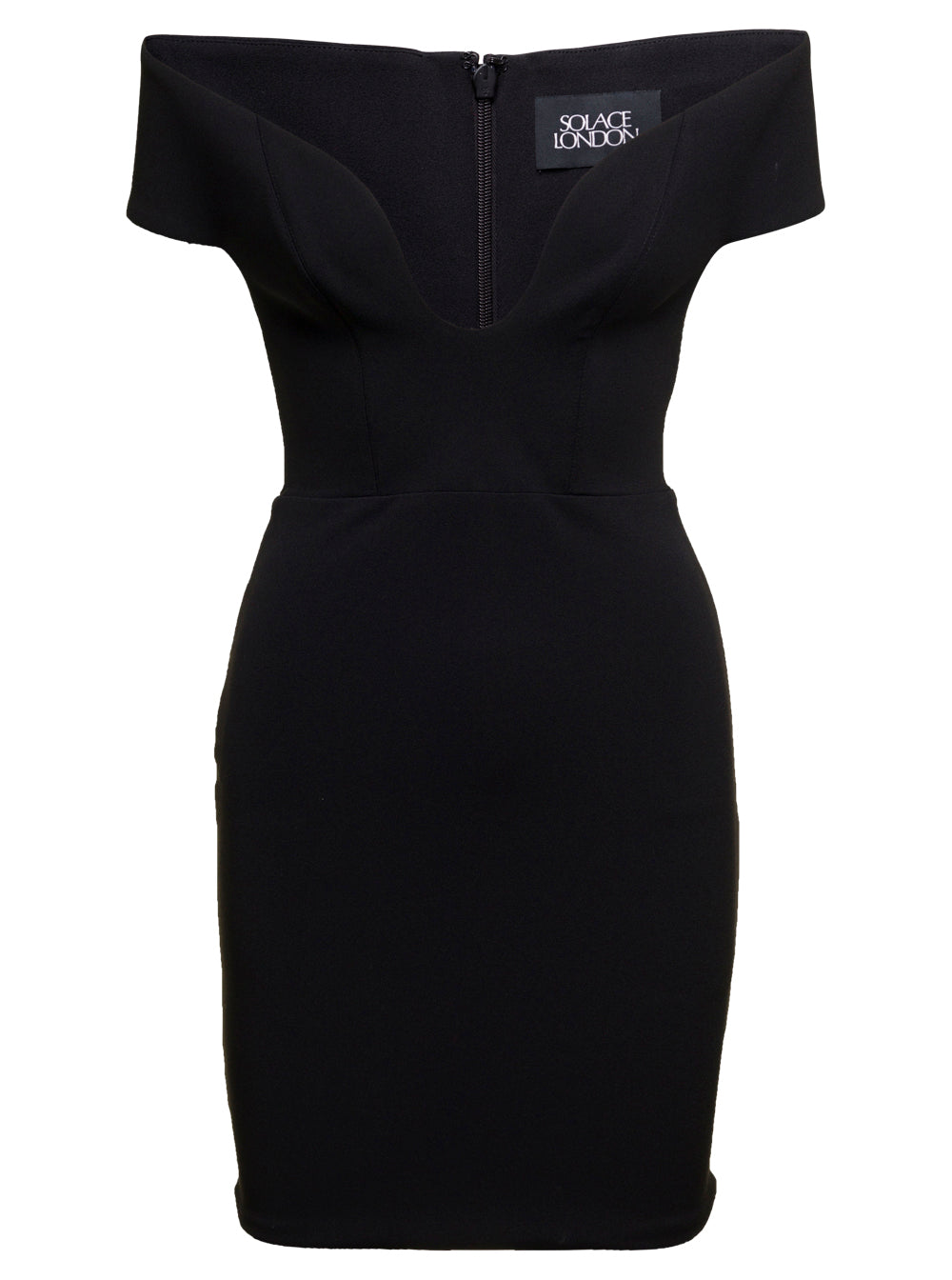 Lola Mini Black Dress With Plunging Sweetheart Neckline Stretch Crepe Woman Solace London Polyester Elastane