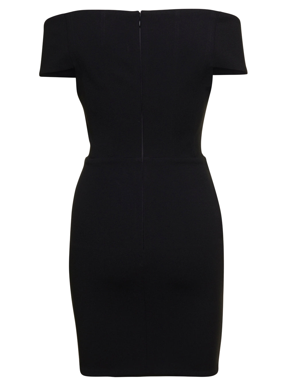 Lola Mini Black Dress With Plunging Sweetheart Neckline Stretch Crepe Woman Solace London Polyester Elastane