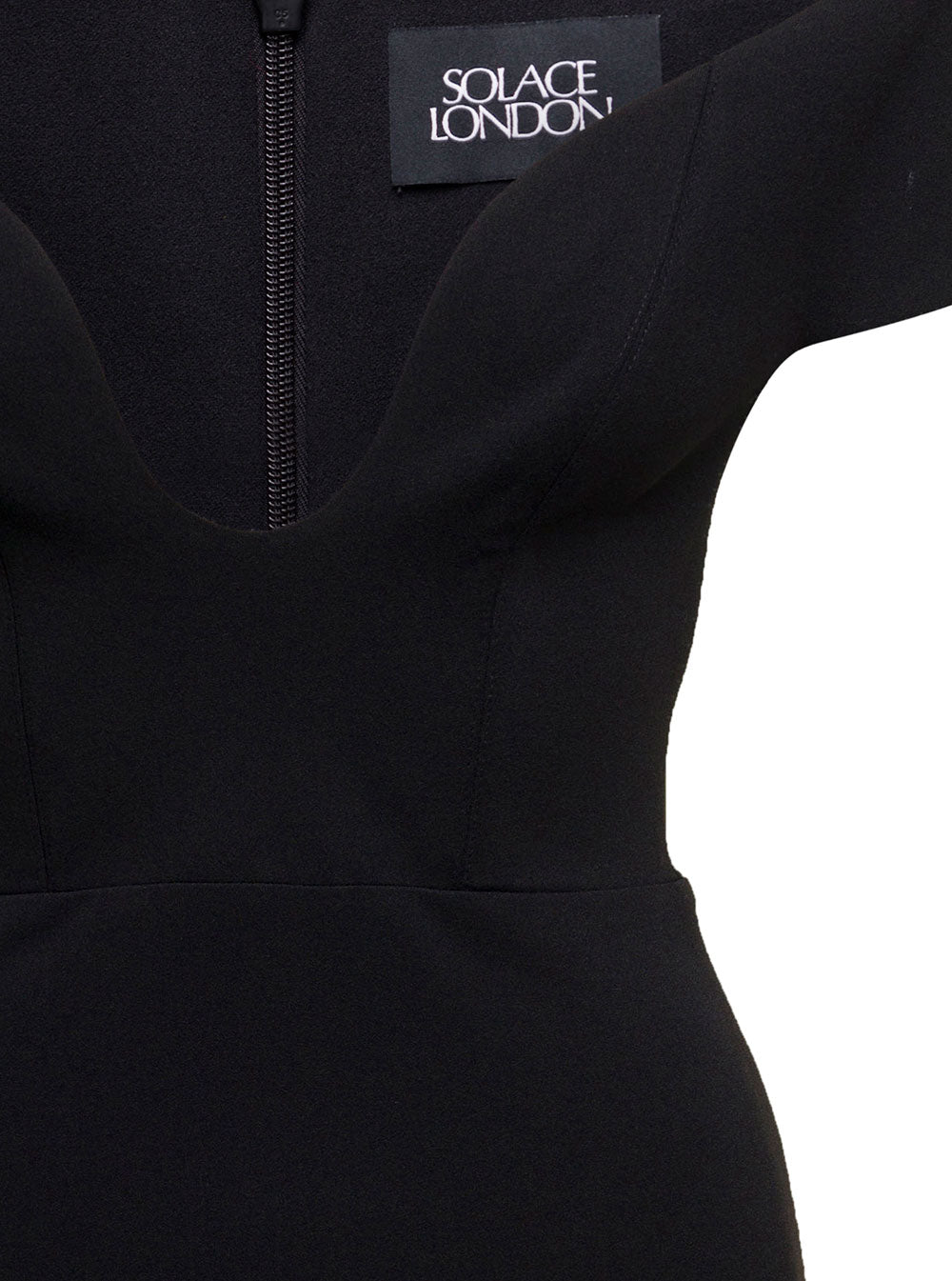 Lola Mini Black Dress With Plunging Sweetheart Neckline Stretch Crepe Woman Solace London Polyester Elastane