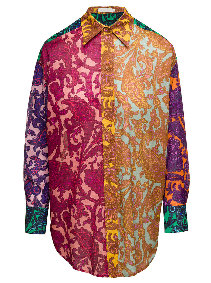 Tiggy Spliced Multicolor Floreal Print Shirt Cotton Woman Zimmermann And Blouses