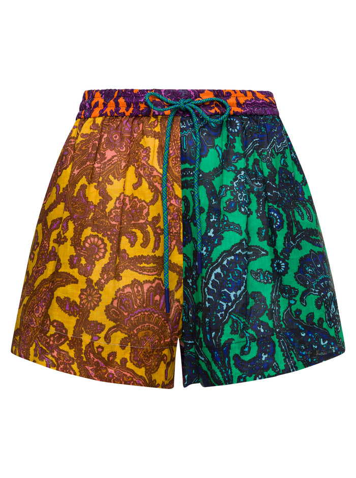 Tiggy Spliced Multicolor Shorts With Drawstring Linen Woman Zimmermann And Bermuda