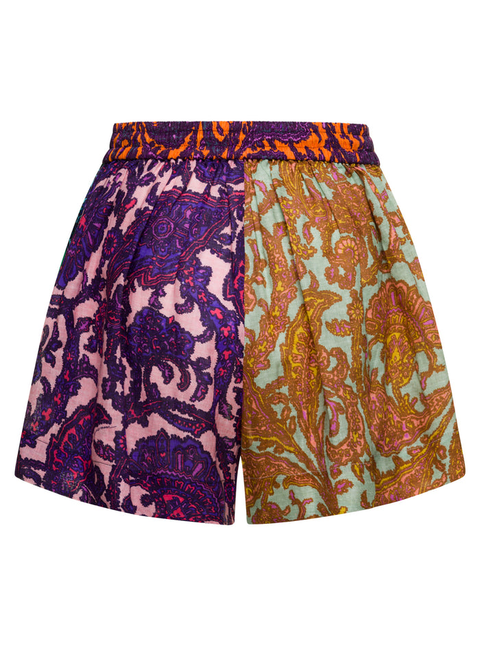 Tiggy Spliced Multicolor Shorts With Drawstring Linen Woman Zimmermann And Bermuda