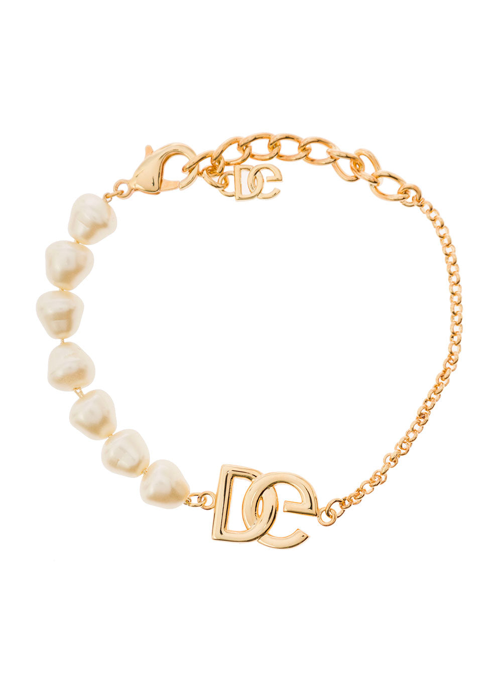 Gold-Tone Bracelet With Logo Placque And Pearl Detailing Brass Woman Metallic Plexiglass
