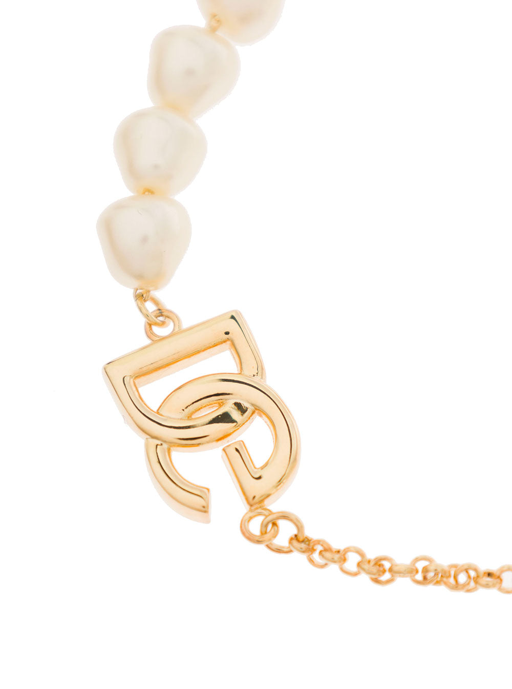 Gold-Tone Bracelet With Logo Placque And Pearl Detailing Brass Woman Metallic Plexiglass