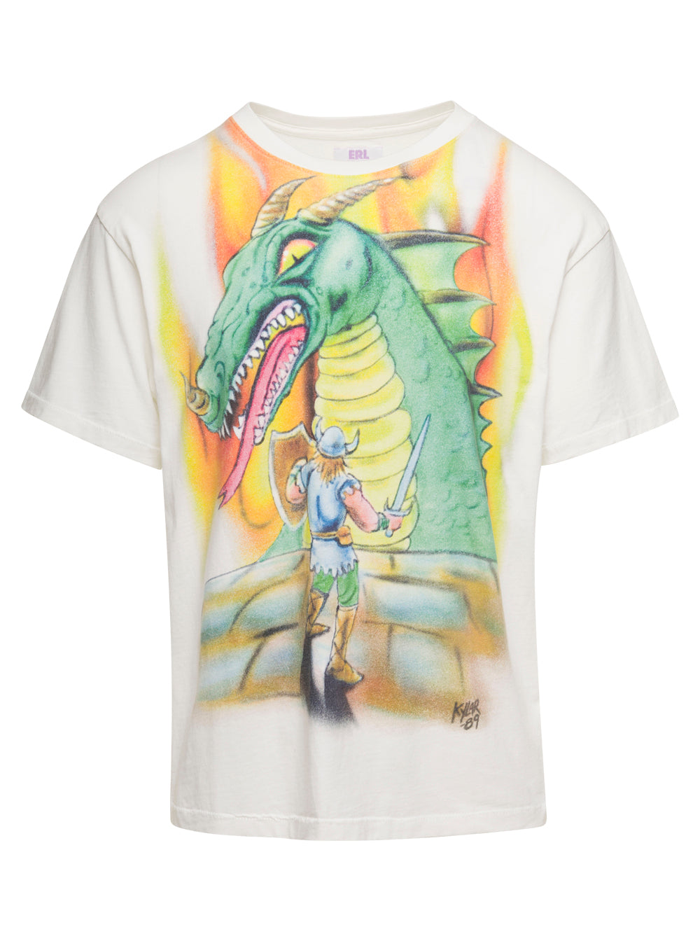 White Crewneck T-Shirt With Dragon Print Cotton Unisex Erl Tshirts And Polo Shirts
