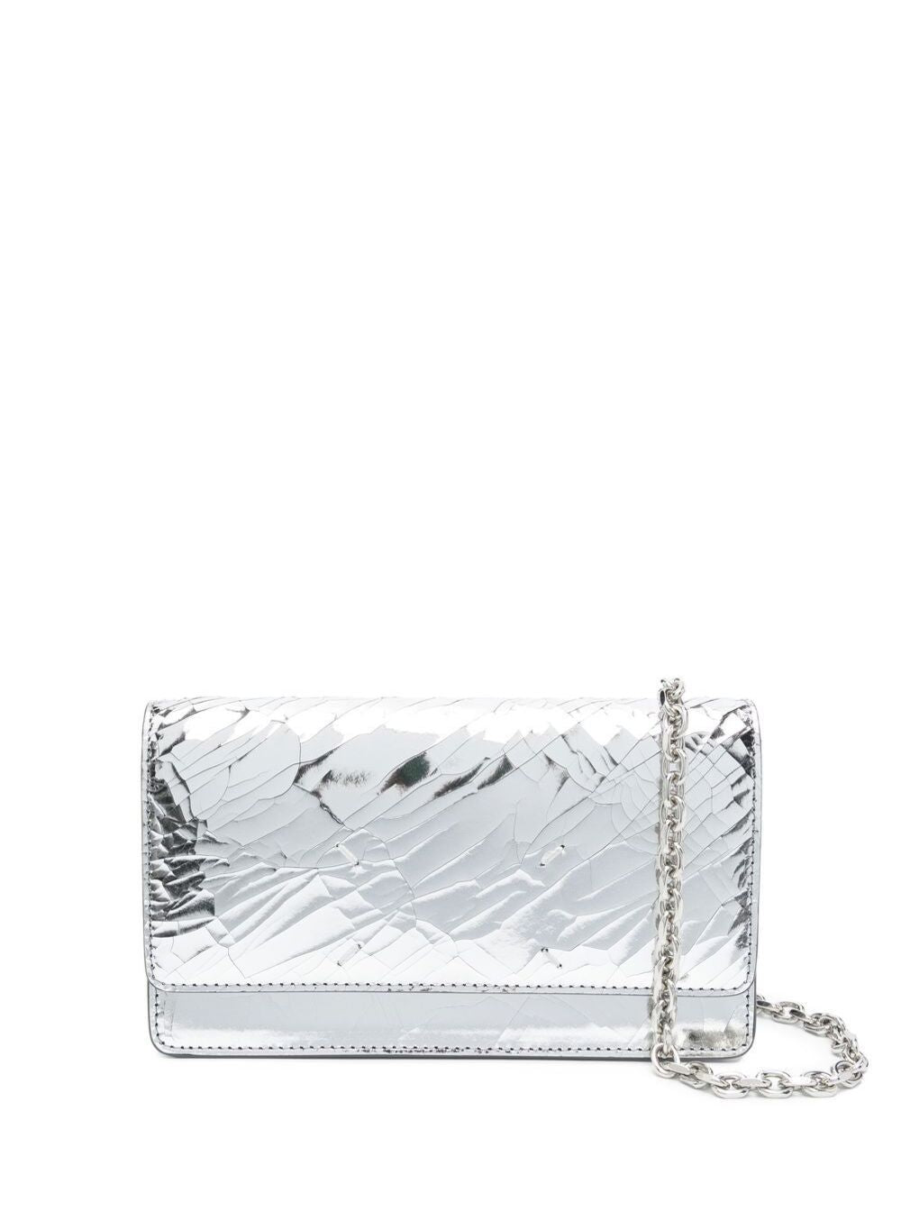 Silver Wallet On Chain Cracked Leather Woman Maison Margiela Metallic Calf Crossbody Bags