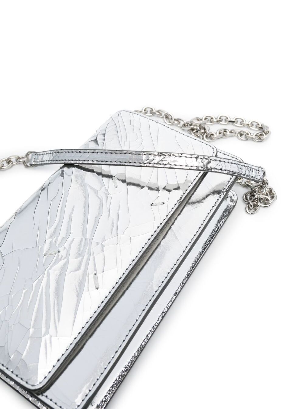 Silver Wallet On Chain Cracked Leather Woman Maison Margiela Metallic Calf Crossbody Bags