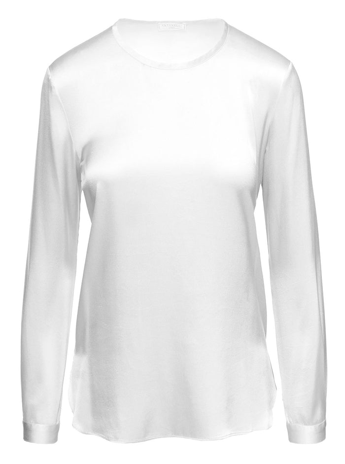 Ansaldo Pearl White Crewneck Relaxed Blouse Silk Woman Antonelli Lyno Shirts And Blouses