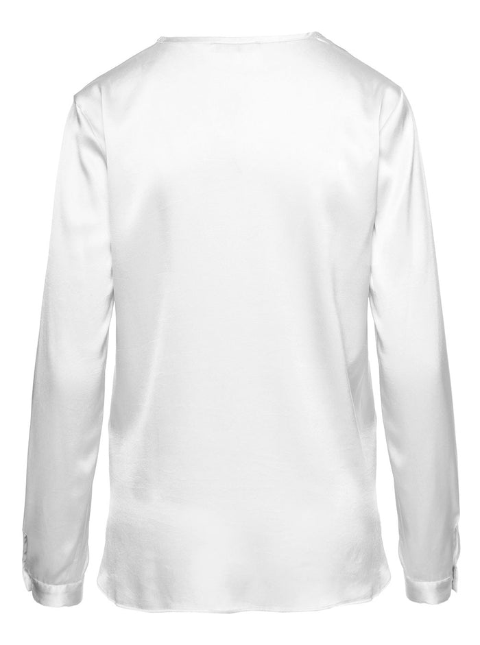 Ansaldo Pearl White Crewneck Relaxed Blouse Silk Woman Antonelli Lyno Shirts And Blouses