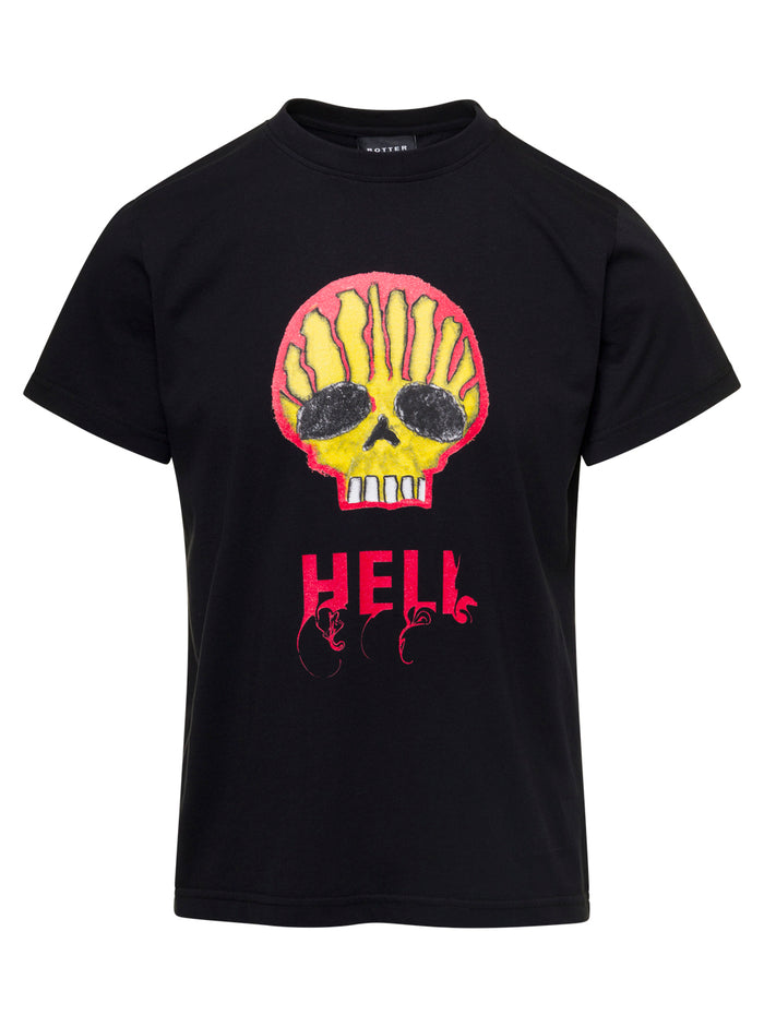 Black Crewneck T-Shirt With Skull Print Organic Cotton Man Botter Tshirts And Polo Shirts