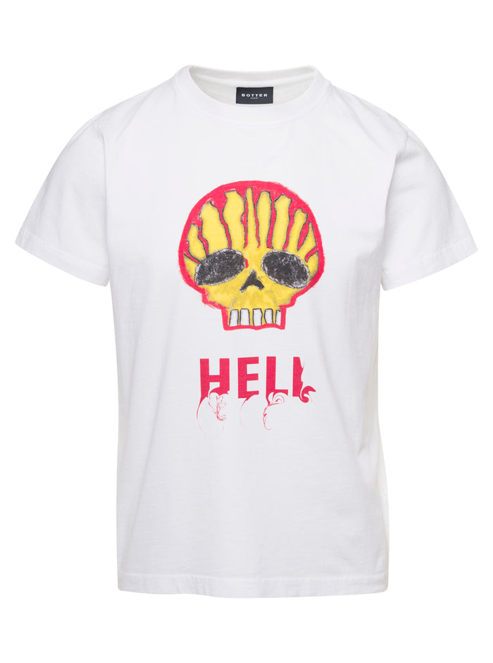 White Crewneck T-Shirt With Skull Print Organic Cotton Man Botter Tshirts And Polo Shirts