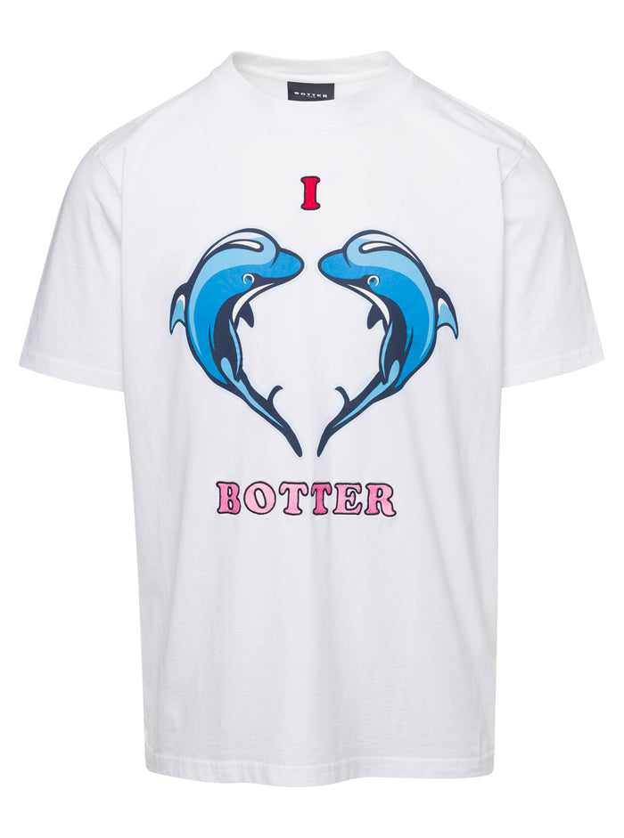 Dolphins - I Love Botter White Crewneck T-Shirt Organic Cotton Man Tshirts And Polo Shirts
