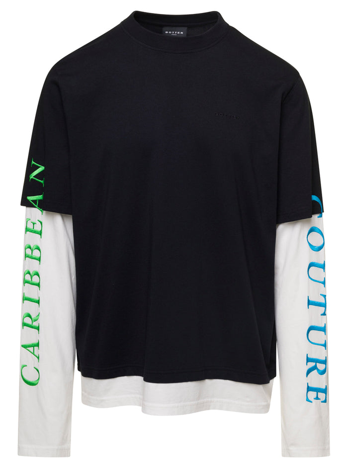 Caribbean Couture Black And White Double Layer Long Sleeves T-Shirt Organic Cotton Man Botter Tshirts Polo Shirts