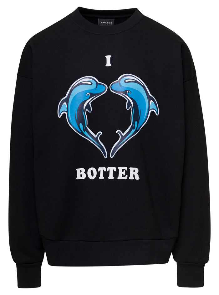 I Love Botter - Dolphins Black Crewneck Sweatshirt Organic Cotton Man Sweatshirts