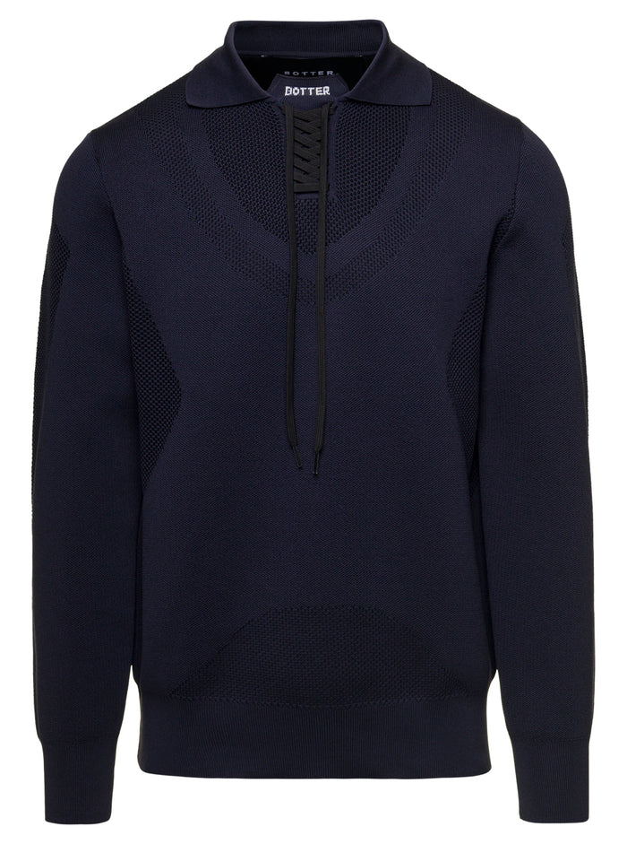 Blue Long Sleeves Polo With Drawstring Collar Man Botter Blu Polyester Jersey