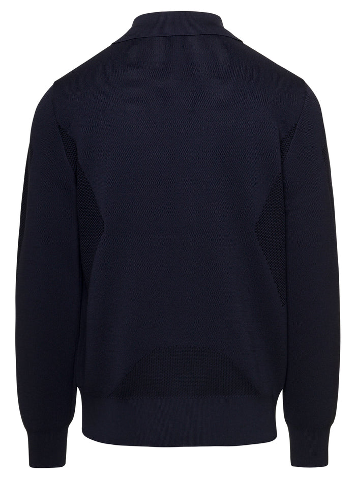 Blue Long Sleeves Polo With Drawstring Collar Man Botter Blu Polyester Jersey