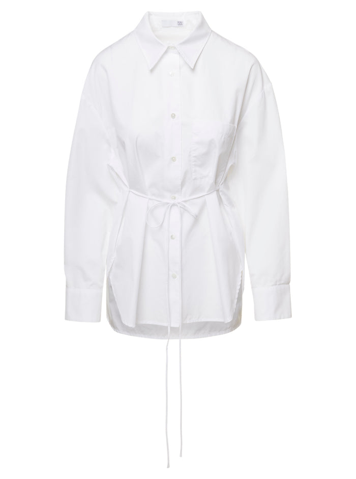 White Oversized Shirt With String Cotton Poplin Woman Douuod And Blouses
