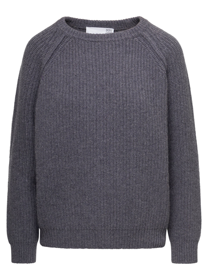 Grey Fishermans Knit Crewneck Sweater Wool Woman Douuod Jersey