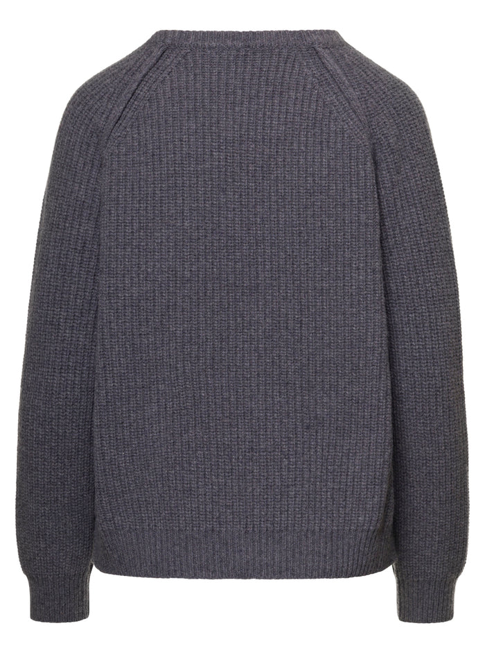 Grey Fishermans Knit Crewneck Sweater Wool Woman Douuod Jersey