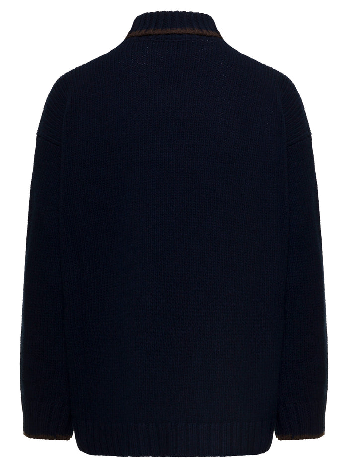 Ramira Blue High-Collar Sweater With Contrasting Trim Wool Woman Douuod Blu Jersey