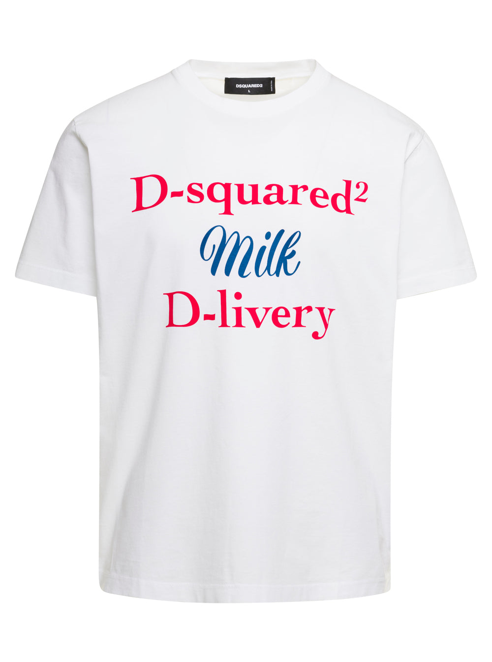 Milk White Crewneck T-Shirt With Lettering Print Cotton Man Dsquared2 Tshirts And Polo Shirts