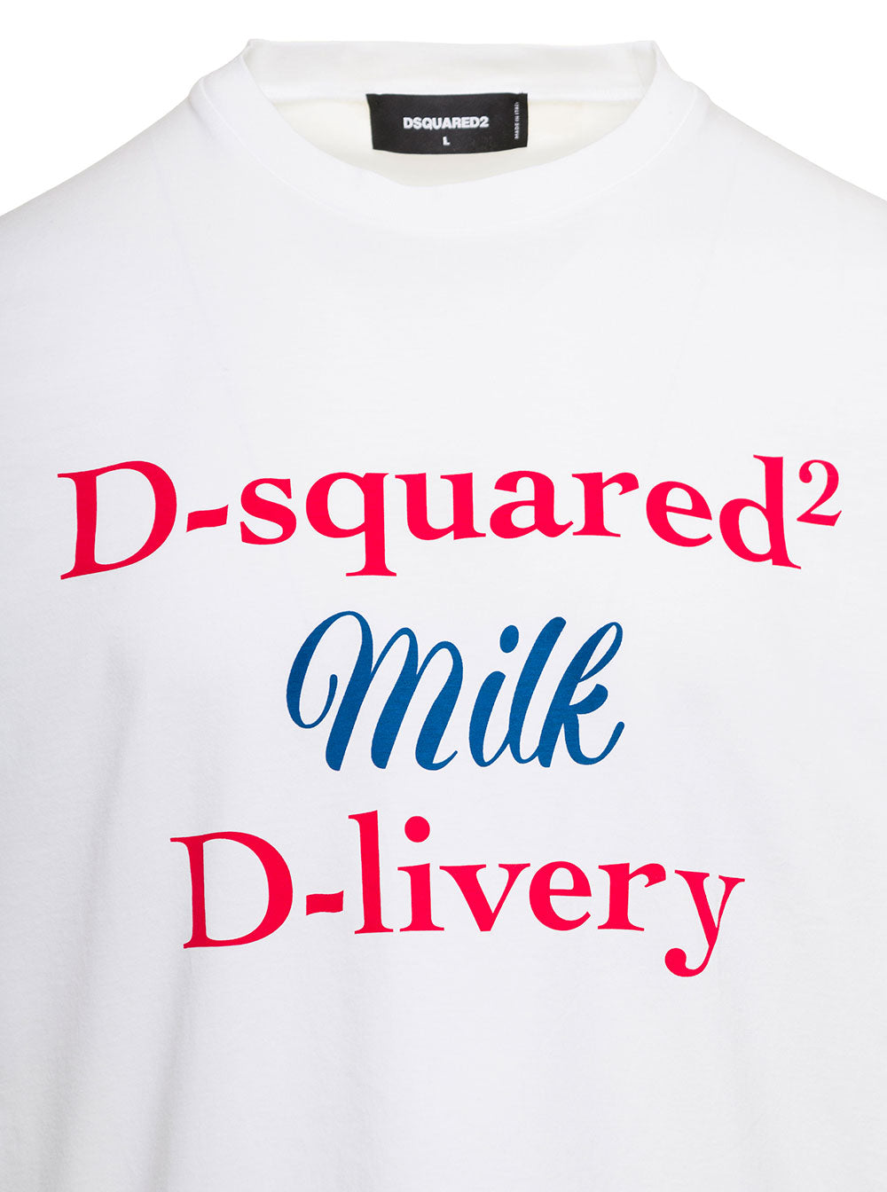Milk White Crewneck T-Shirt With Lettering Print Cotton Man Dsquared2 Tshirts And Polo Shirts